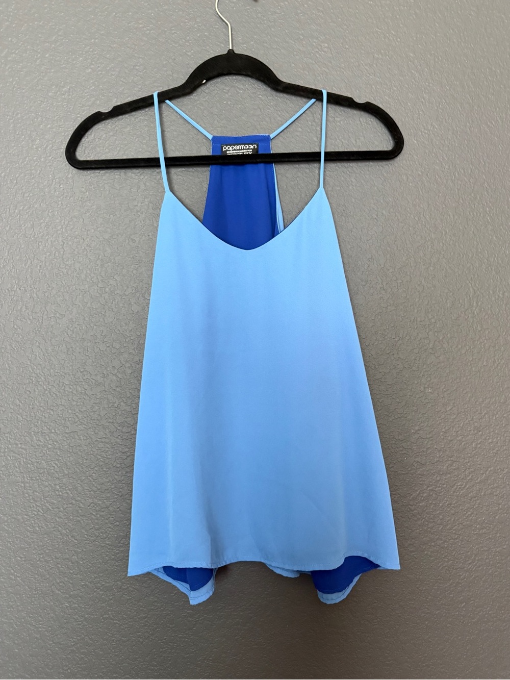 Papermoon Blue Double-Layer Spaghetti Strap Tank Top
